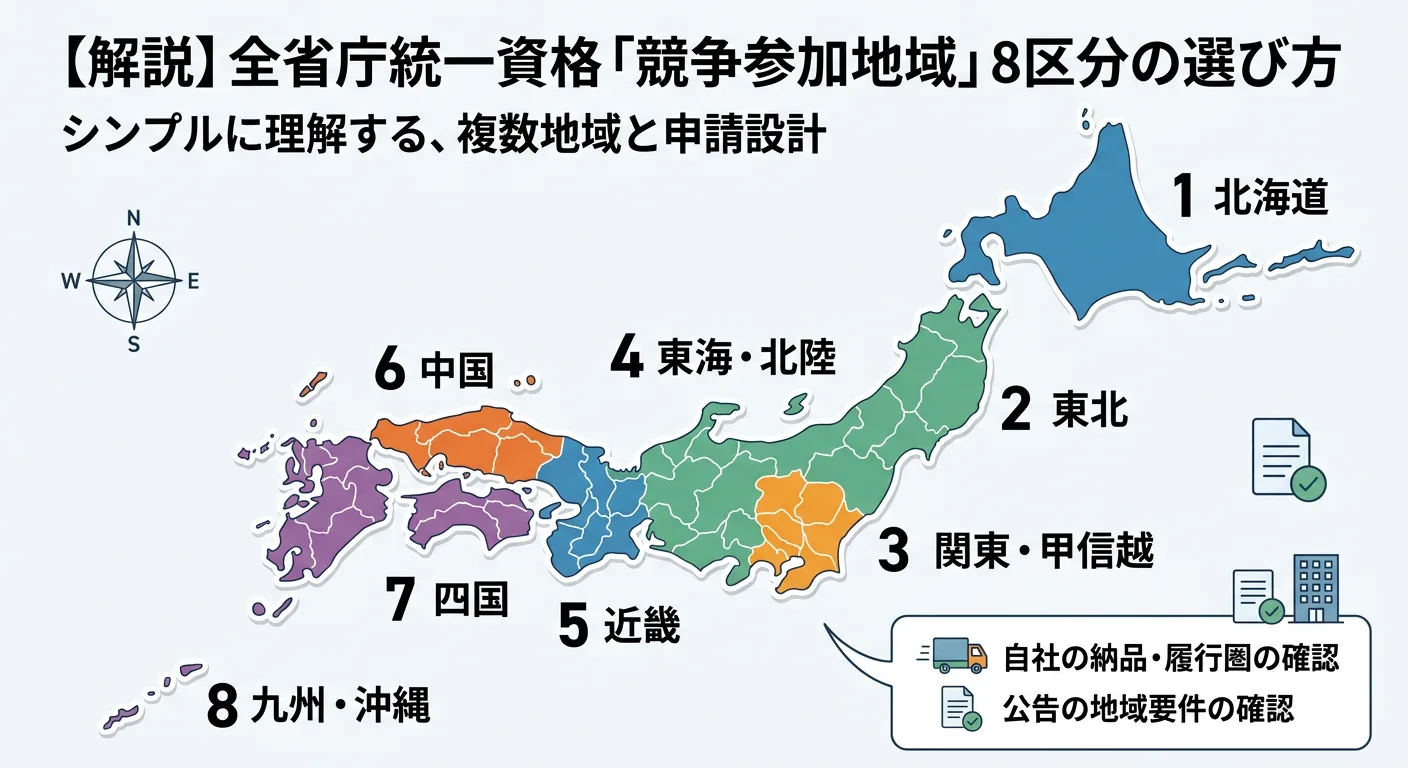 全省庁統一資格の競争参加地域（8区分）のイメージ図