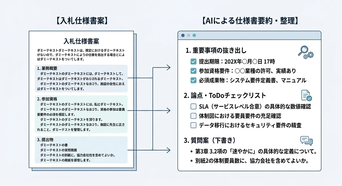 仕様書を要約しチェックリスト化するイメージ