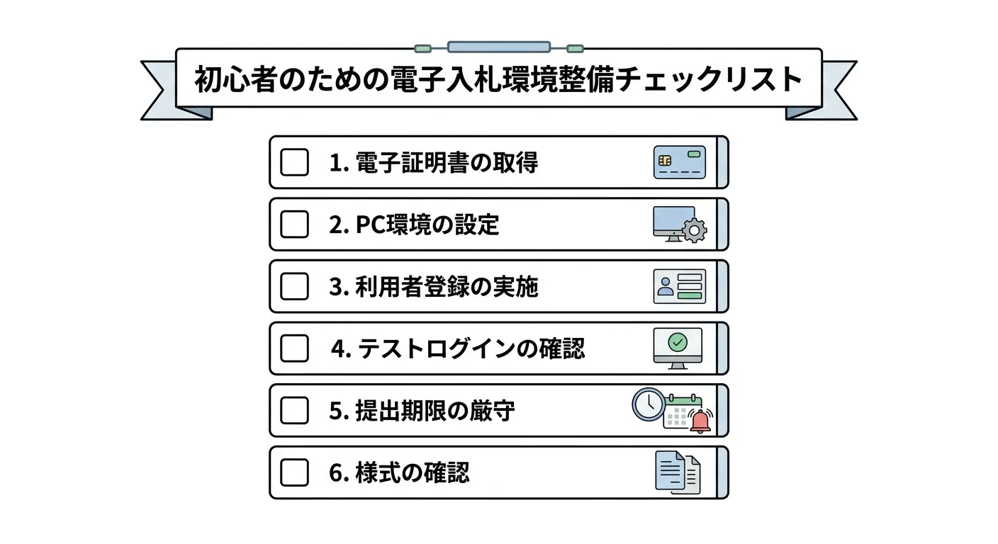 電子入札の事前準備（電子証明書・環境設定・利用者登録）のチェックリスト