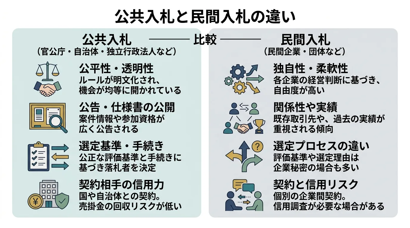 公共入札と民間入札の違いを比較した図