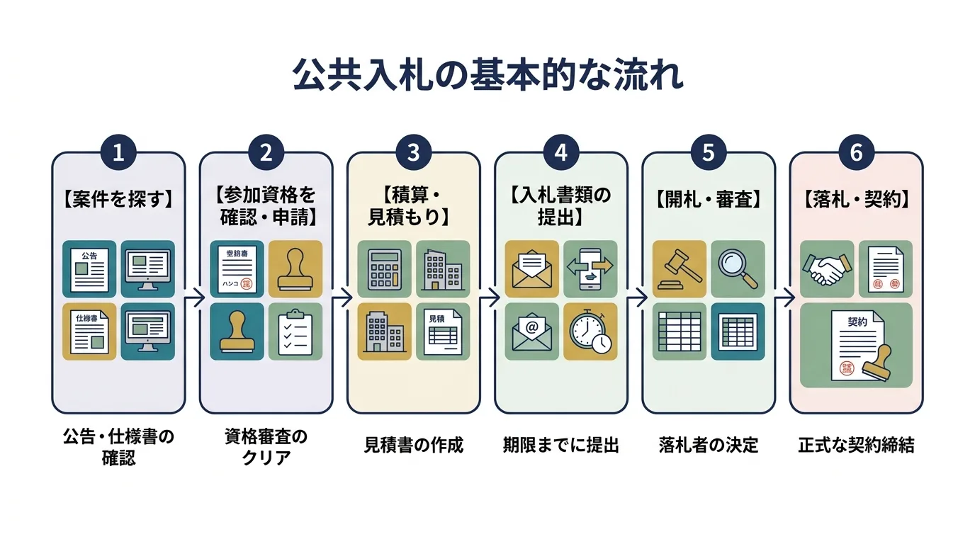 入札参加から契約までの流れを示したフローチャート