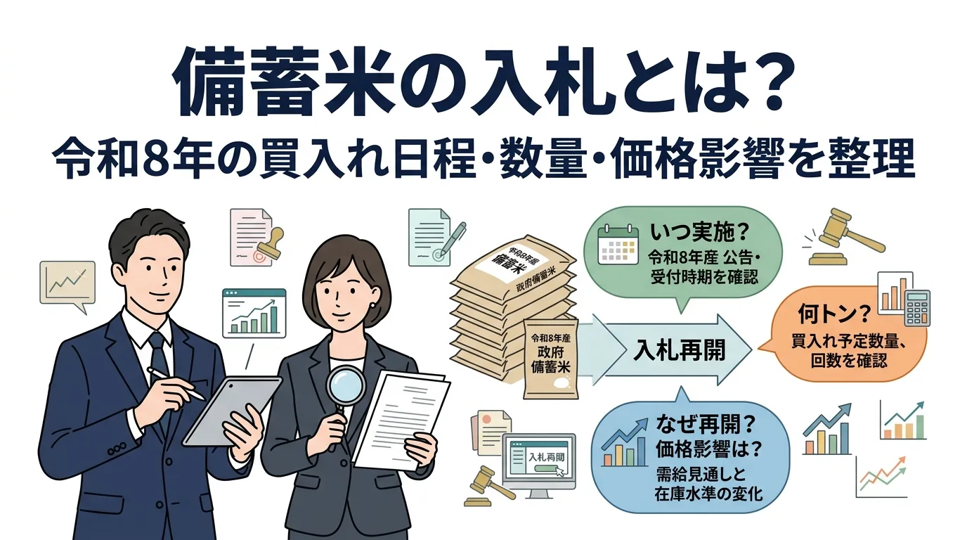 備蓄米の入札とは?令和8年の買入れ日程・数量・参加方法・価格影響を整理