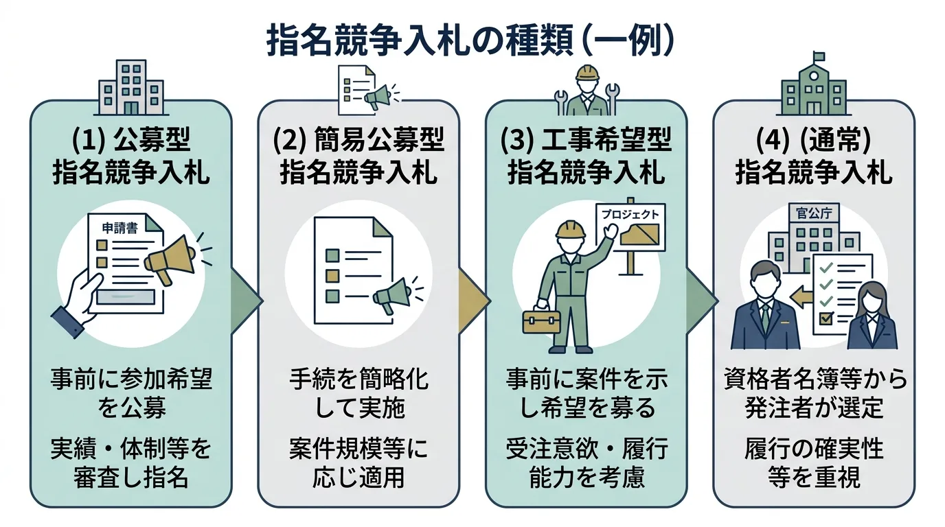 指名競争入札の種類を整理した図