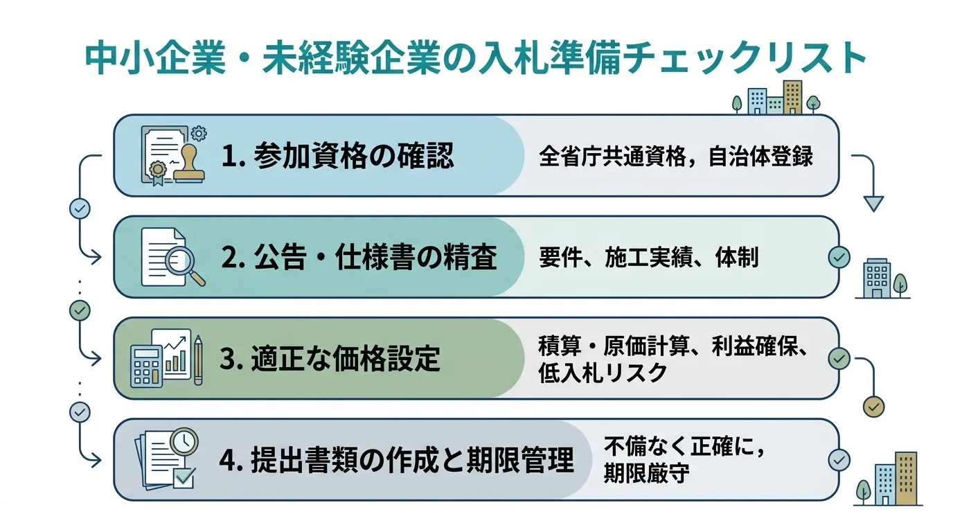 中小企業向けの入札準備チェックポイントをまとめた図